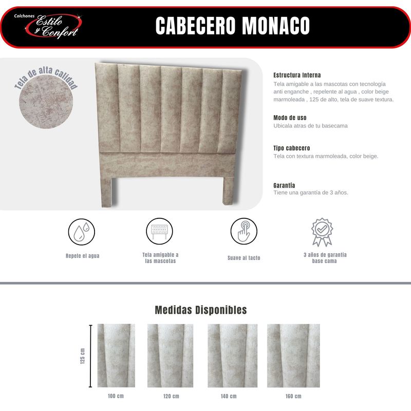 ESTILO Y CONFORT - Cabecero mónaco beige 200x125