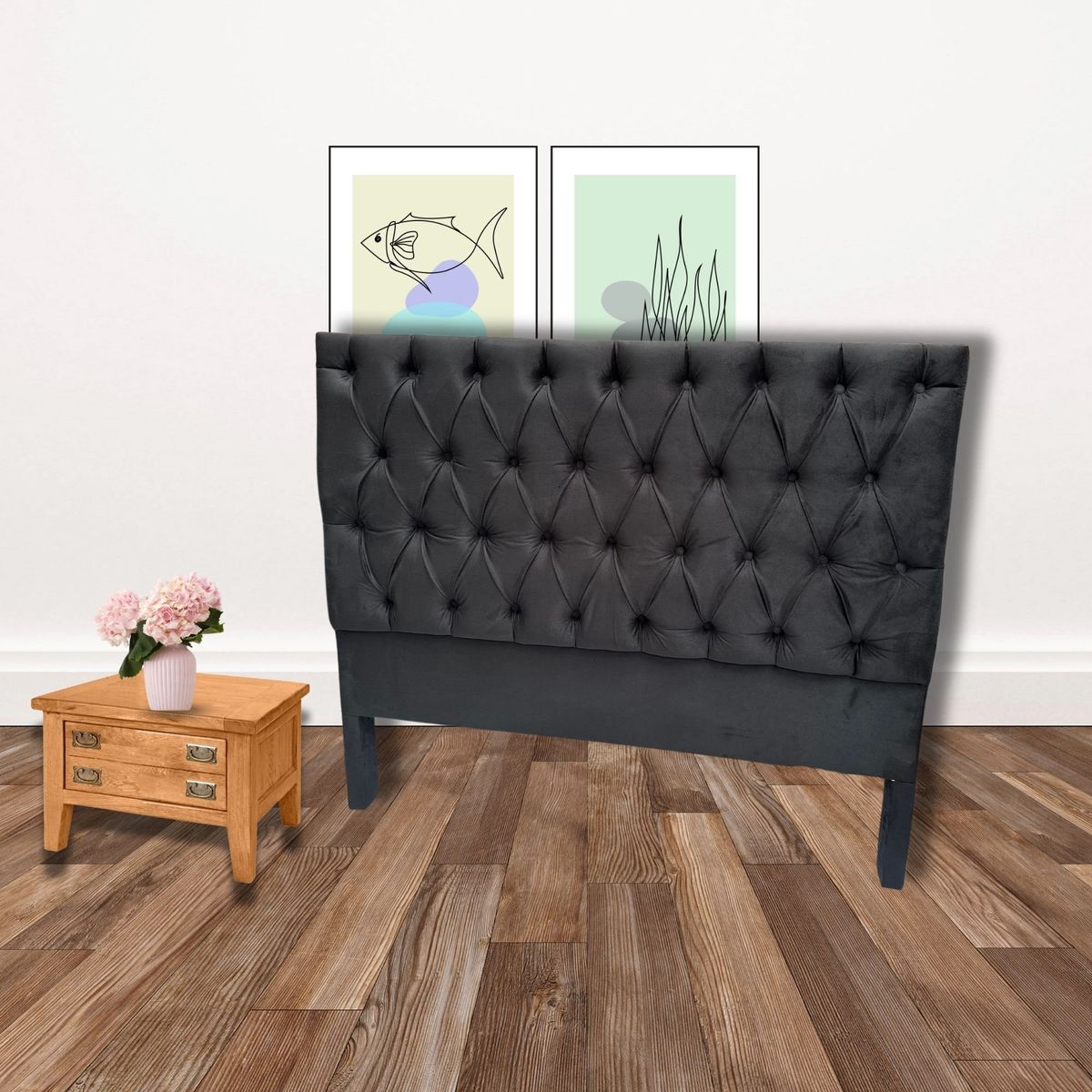 ESTILO Y CONFORT - Cabecero capitoneado negro 140x125