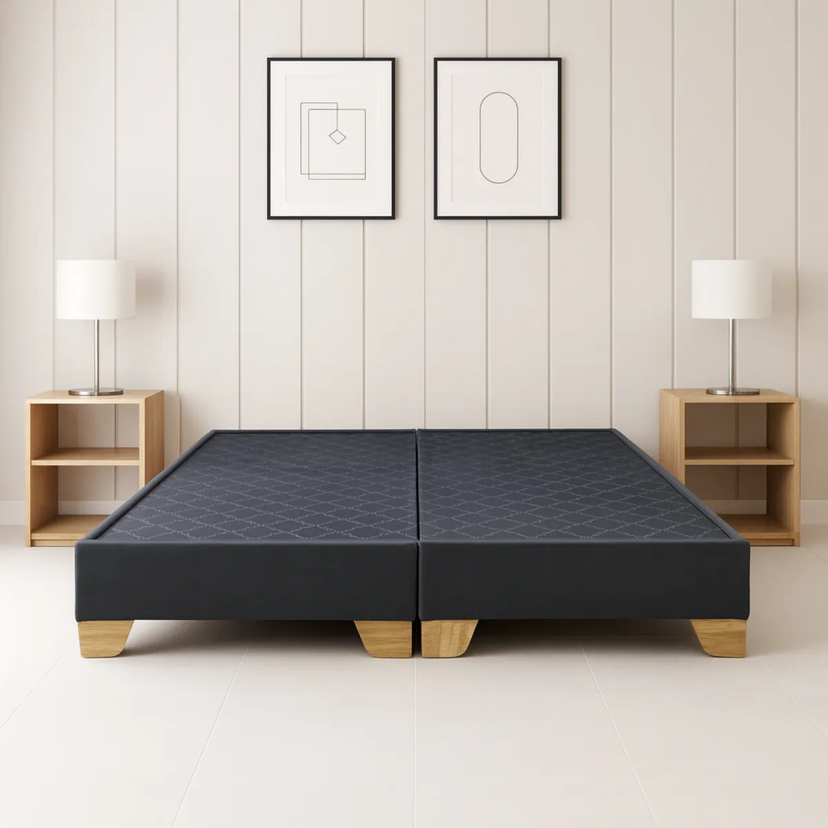 ESTILO Y CONFORT - Basecama 160x190 estilo y confort dividida  tela gris pata madera.