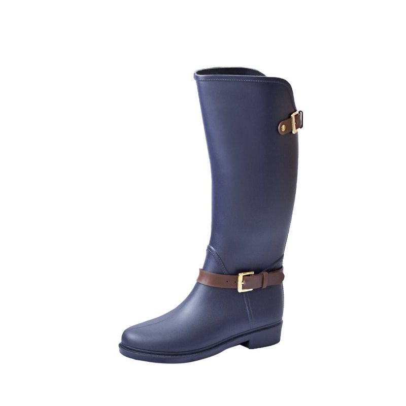 BOTTPLIE - Botas Lluvia Impermeable Mujer Eternity Twin Buckle -  Azul Cafe