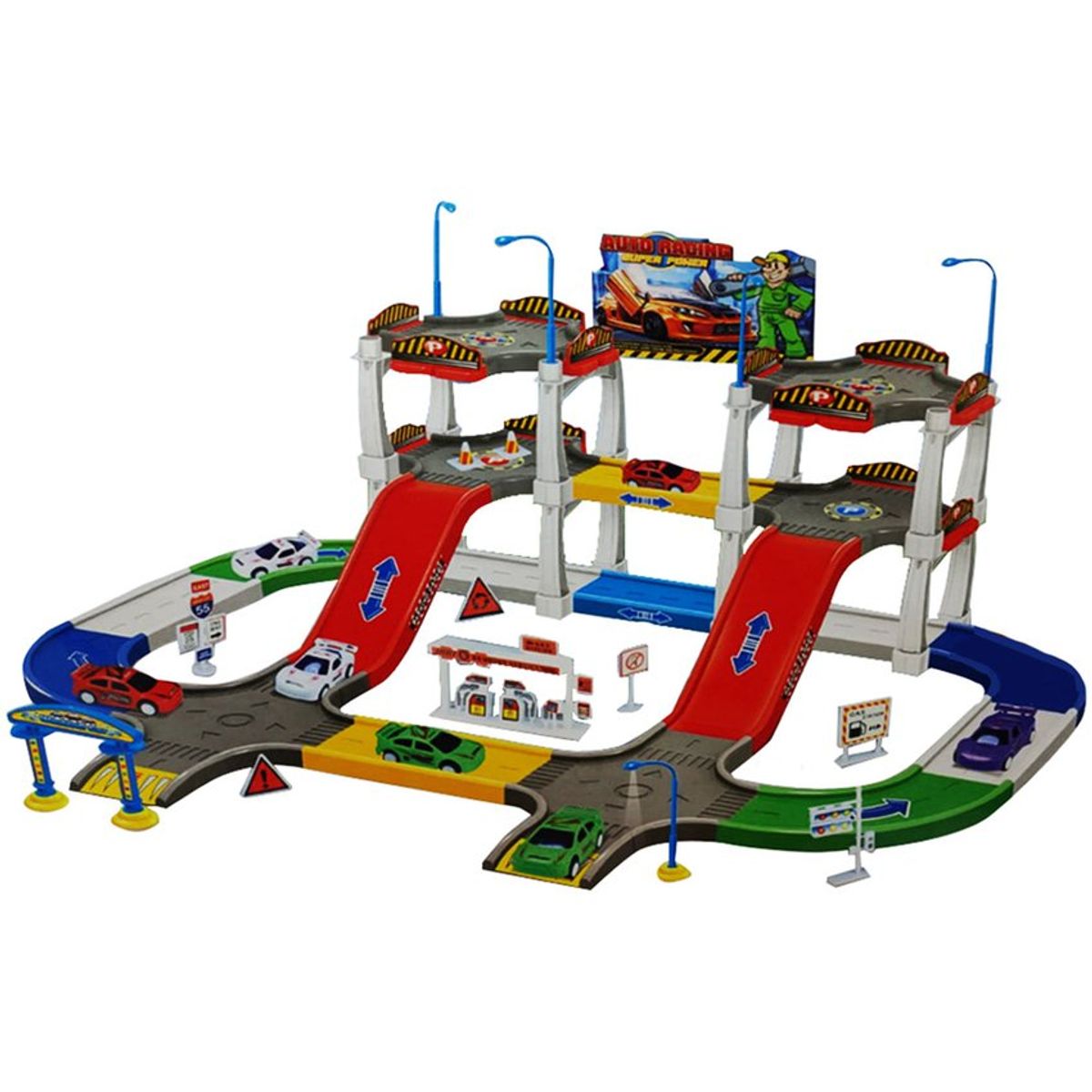 MAZUGI - Pista set parqueadero track city para niño caja helicóptero