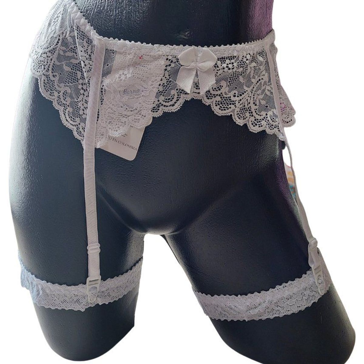 GENERICO - Liguero en encaje lencería erótica con ligas Blanco L - Xl