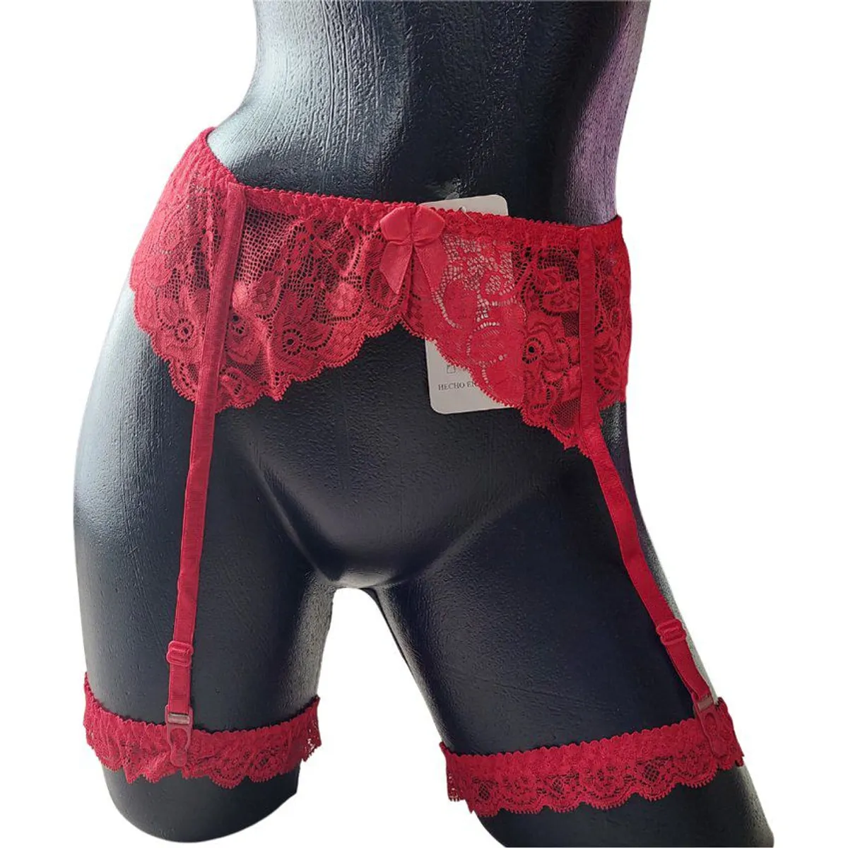 GENERICO - Liguero en encaje lencería erótica con ligas Blanco L - Xl