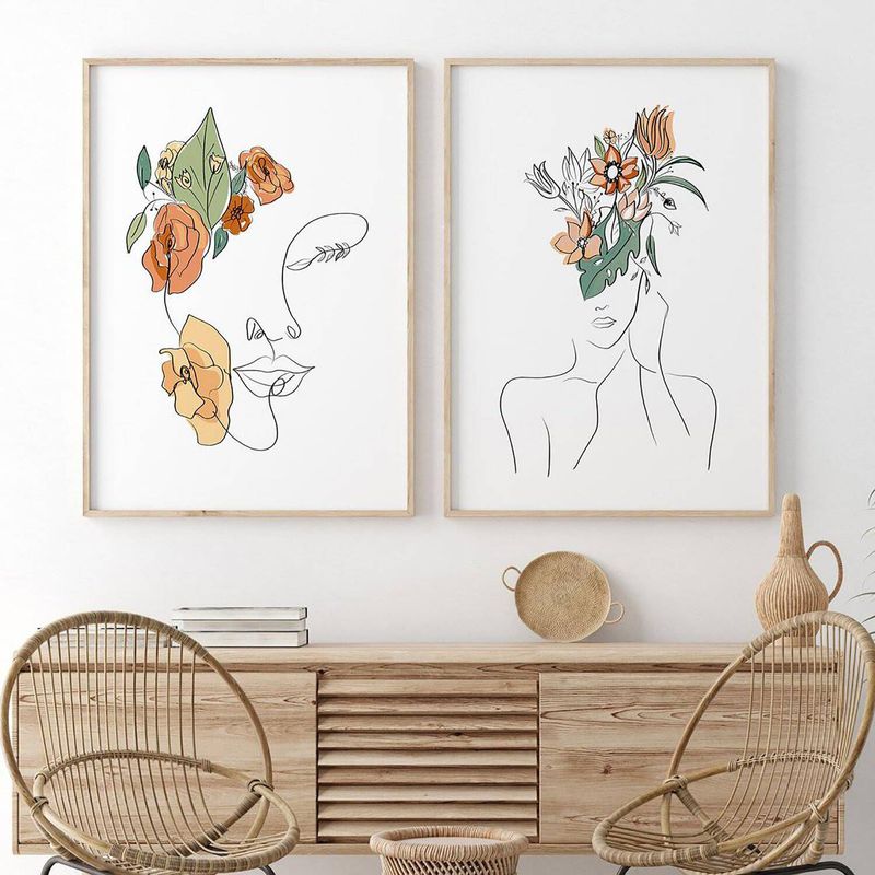 DE CASA - Díptico mujeres líneas con flores