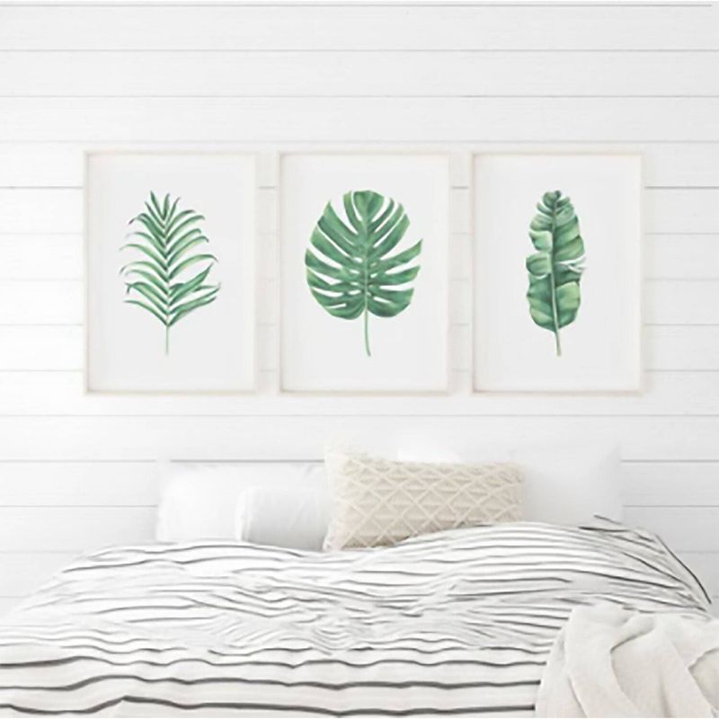 DE CASA - Cuadros set x 3 - mdf - hojas palmeras b