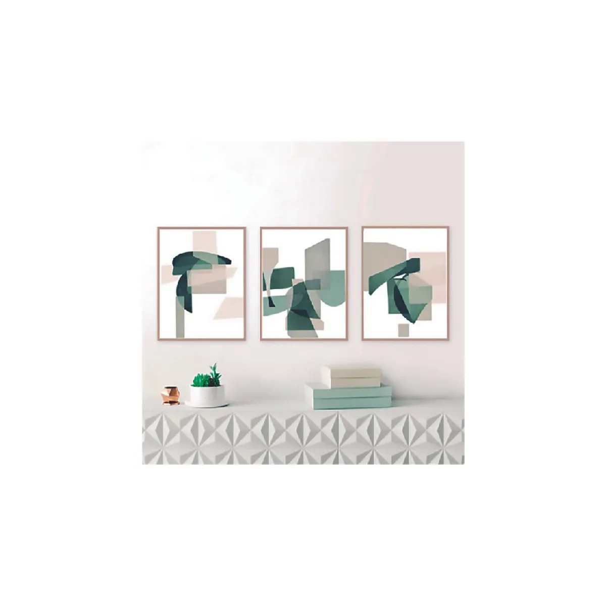 DE CASA - Triptico abstracto verde gris