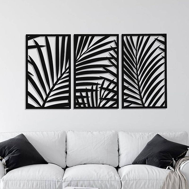 DE CASA - Triptico hojas palmeras calado negro