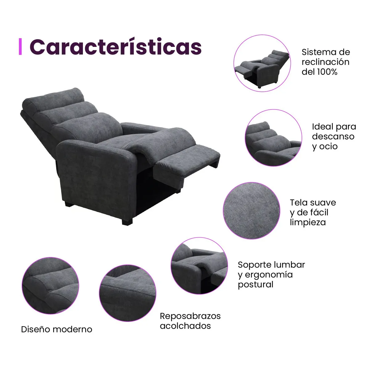 HIGH CLASS - Silla Reclinable HC Odín - Tela Gris