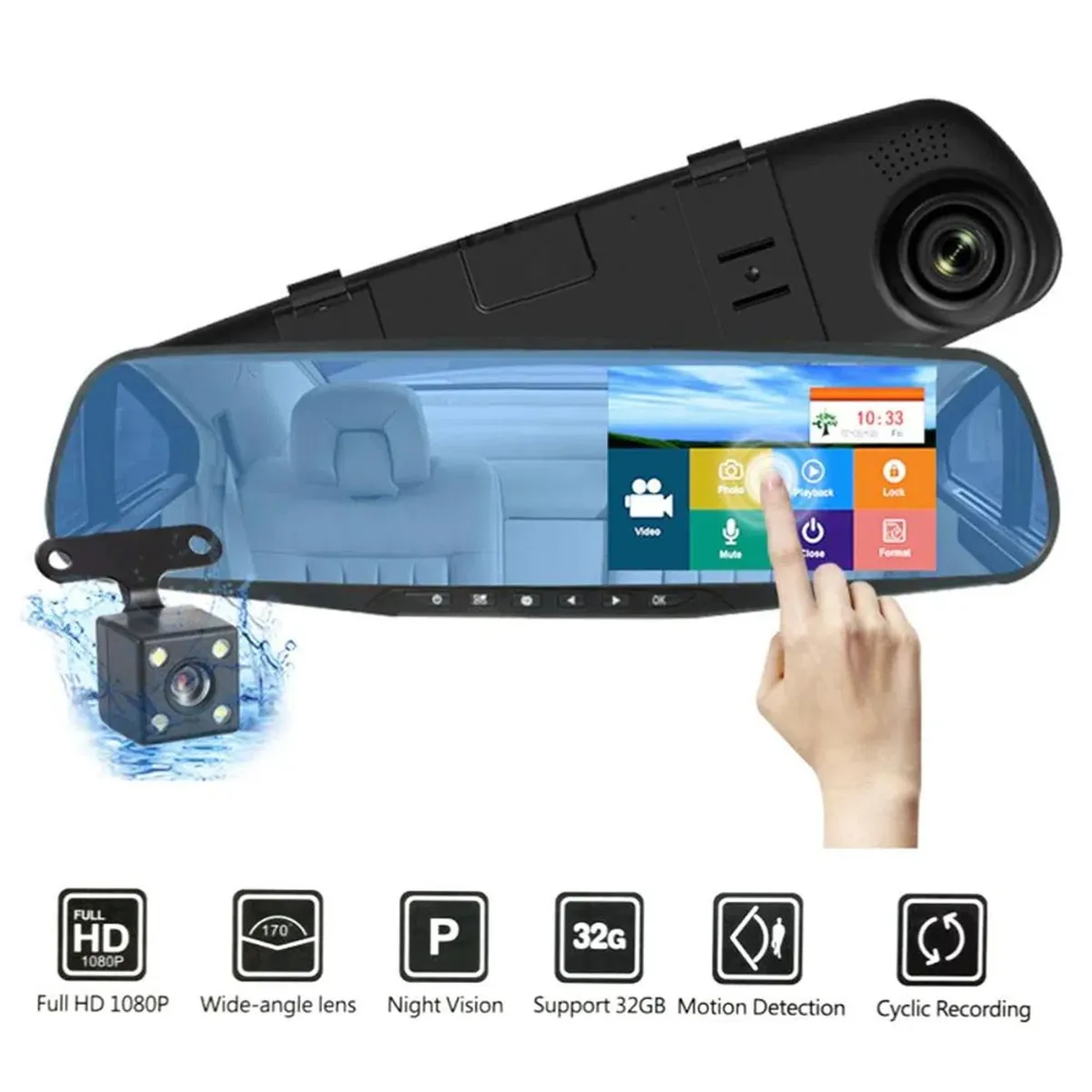 ONE PIXEL - Espejo Retrovisor Doble Cámara Pantalla 43 Full Hd ONE PIXEL