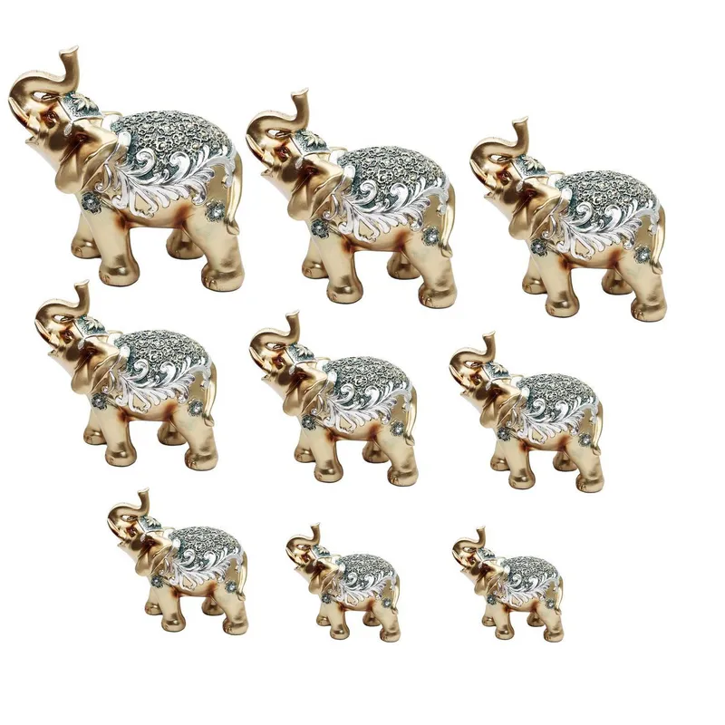 DAYOSHOP - Elefante Plateado Verde X 9 Vintage Decoración Protección