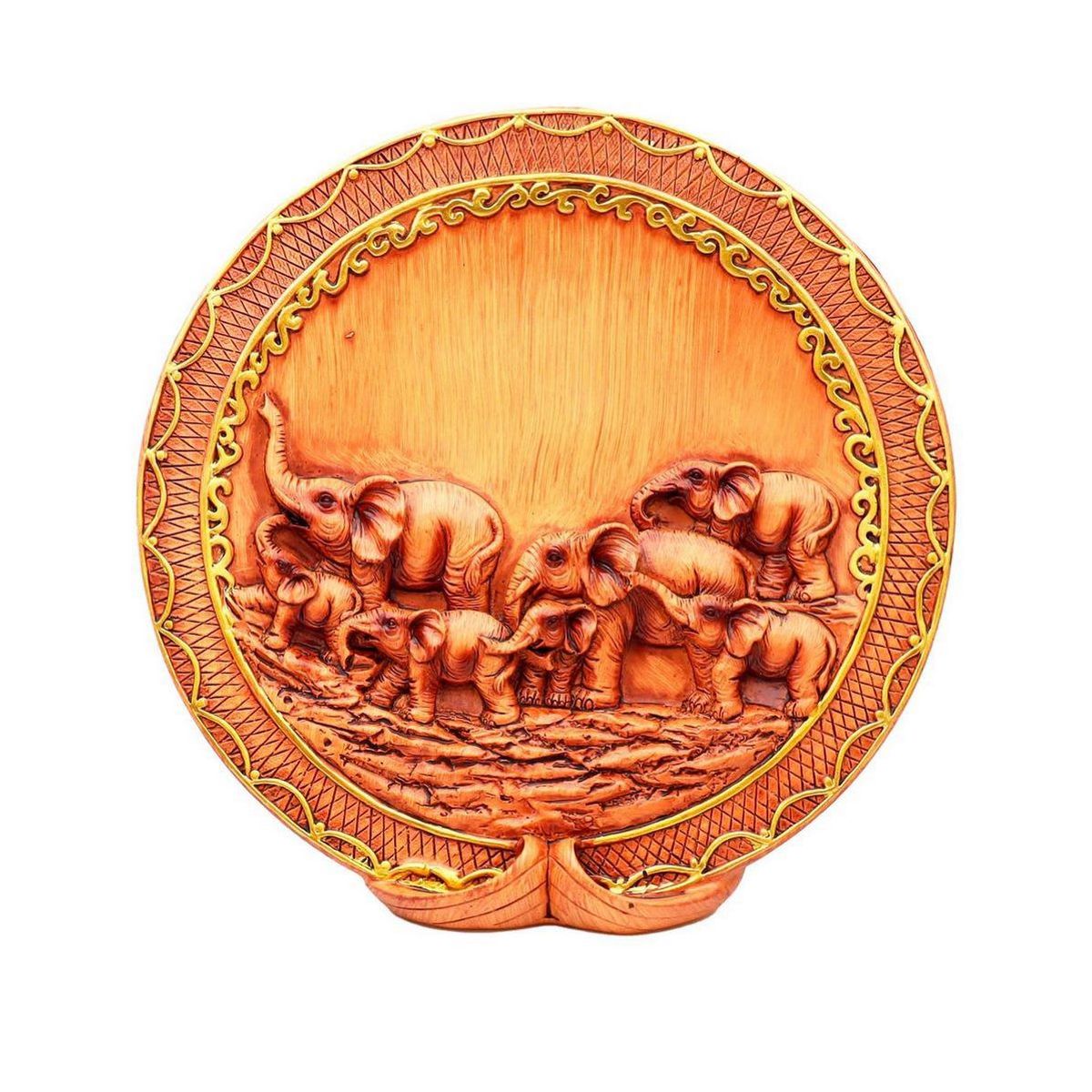 DAYOSHOP - Elefantes Plato Decoración Tono Madera Ganesha Dayoshop