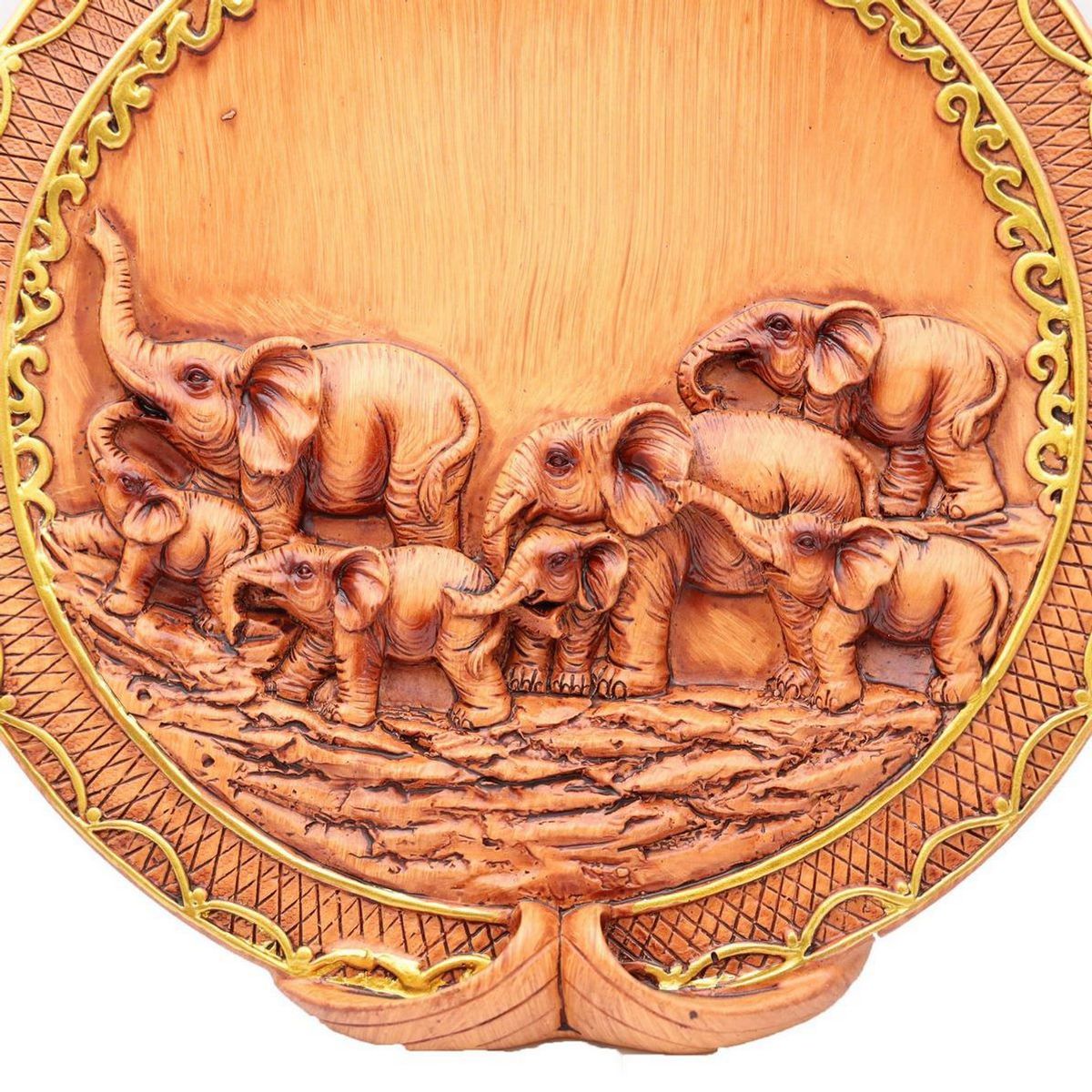 DAYOSHOP - Elefantes Plato Decoración Tono Madera Ganesha Dayoshop