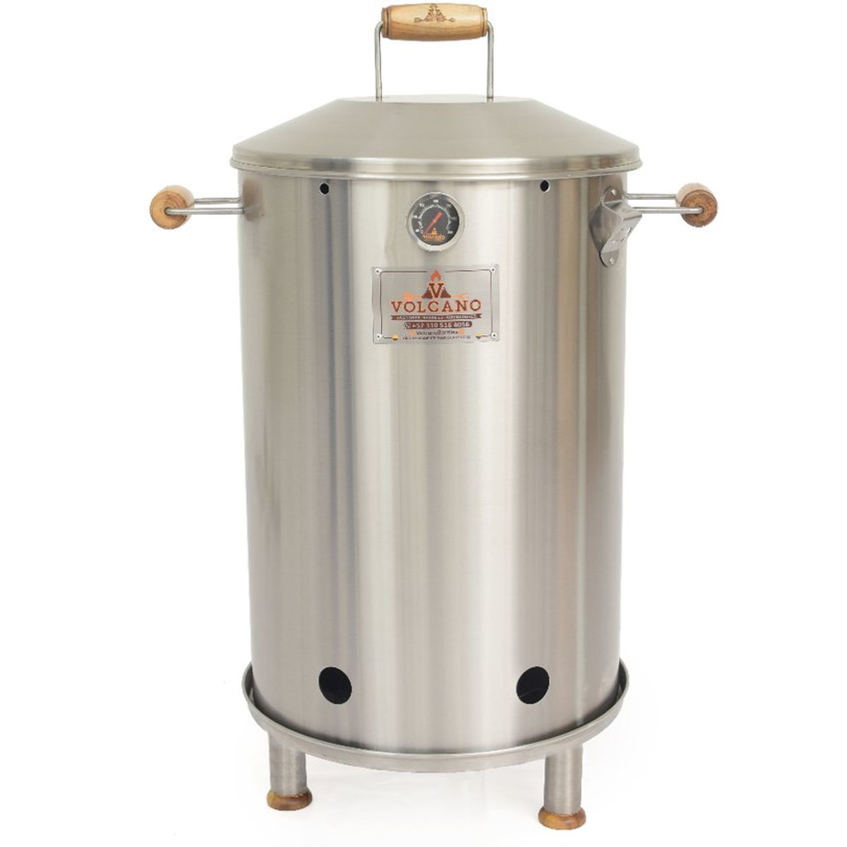 VOLCANO - Asador Barril Marte Mediano Acero Inoxidable Manijas Madera