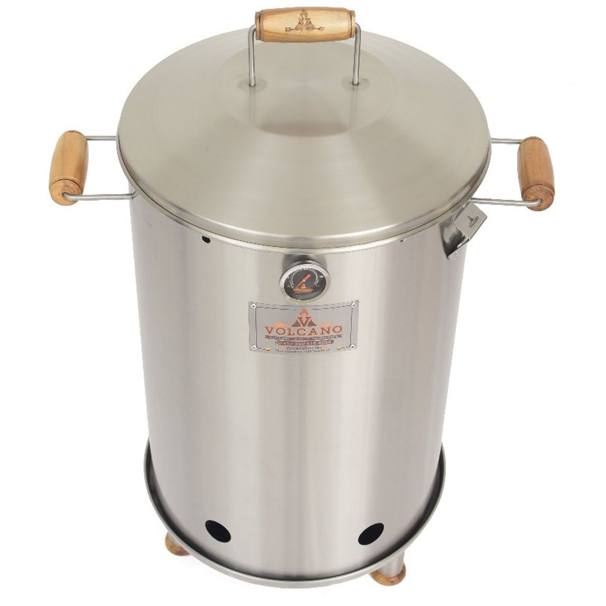 VOLCANO - Asador Barril Marte Mediano Acero Inoxidable Manijas Madera