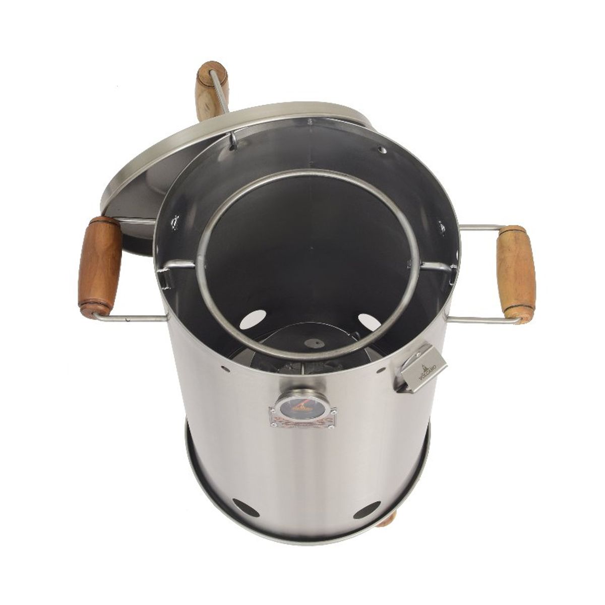 VOLCANO - Asador Barril Mercury Mediano Acero Inoxidable Manijas de Madera
