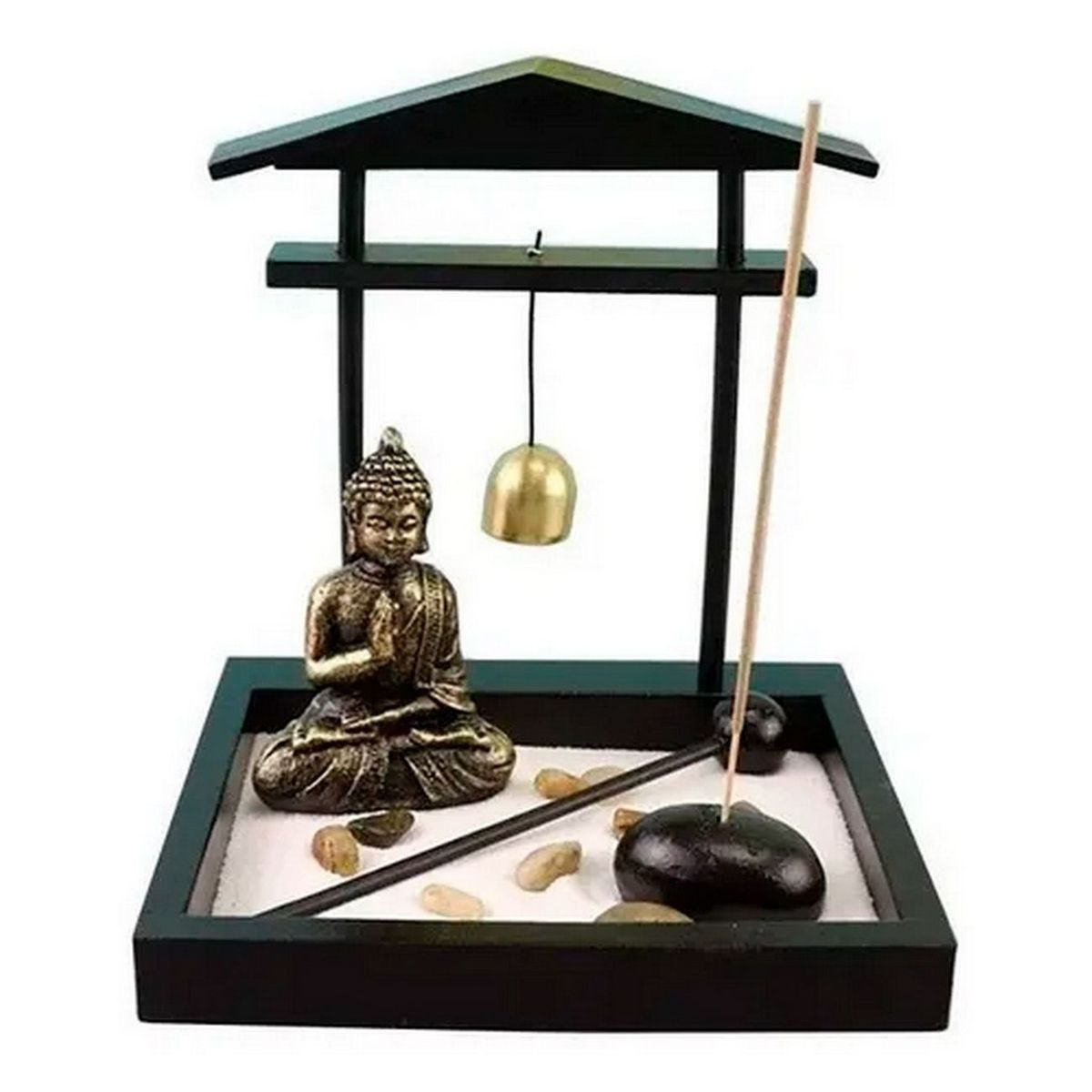 DAYOSHOP - Jardín Zen Buda Sentado Casa Campana Arena Y Rocas