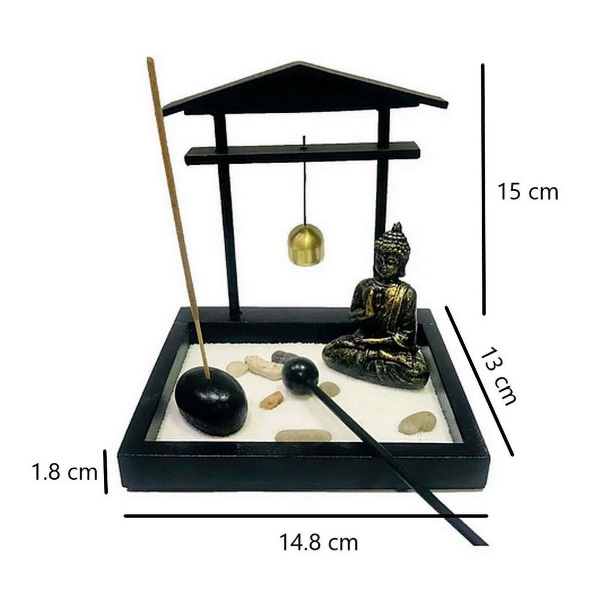 DAYOSHOP - Jardín Zen Buda Sentado Casa Campana Arena Y Rocas
