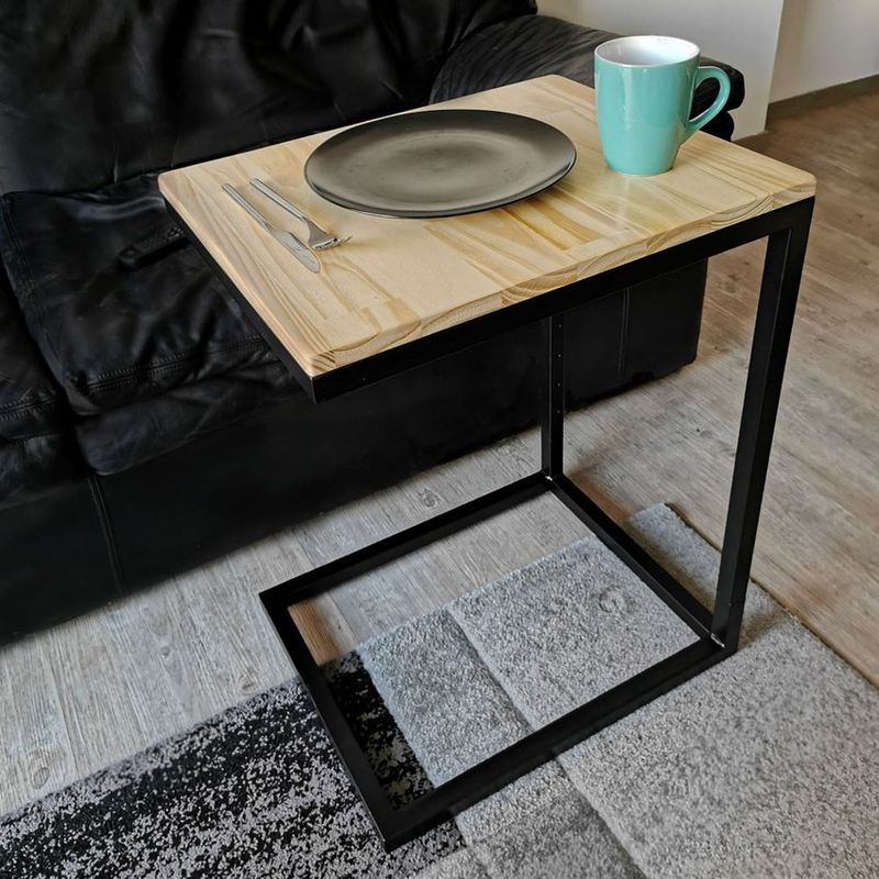 ALIK DISEÑO - Mesa Auxiliar Pc Metal y Madera Estilo Industrial 40x50cm Negro