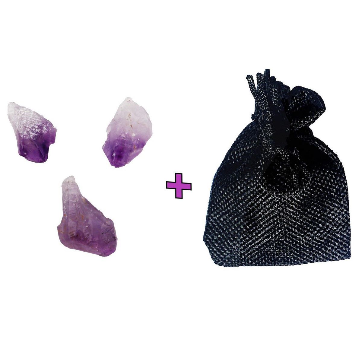 DAYOSHOP - Cuarzo Amatista En Bruto Natural X 3 Pcs + Bolsa Decorativa