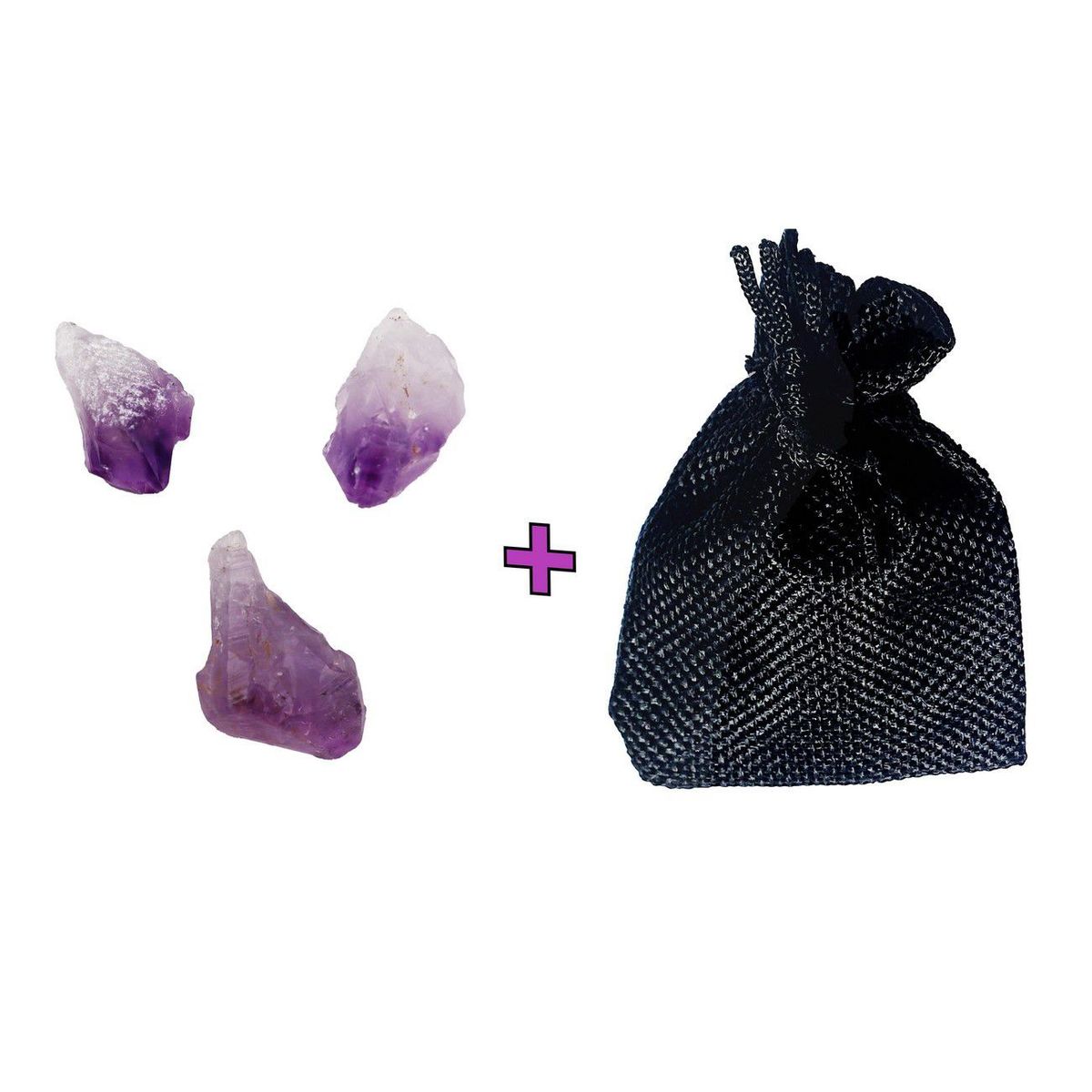 DAYOSHOP - Cuarzo Amatista En Bruto Natural X 3 Pcs + Bolsa Decorativa