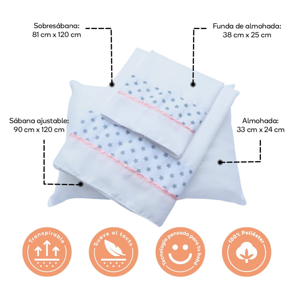 TORAL - Juego de sábanas para corral incluye almohada y funda toral