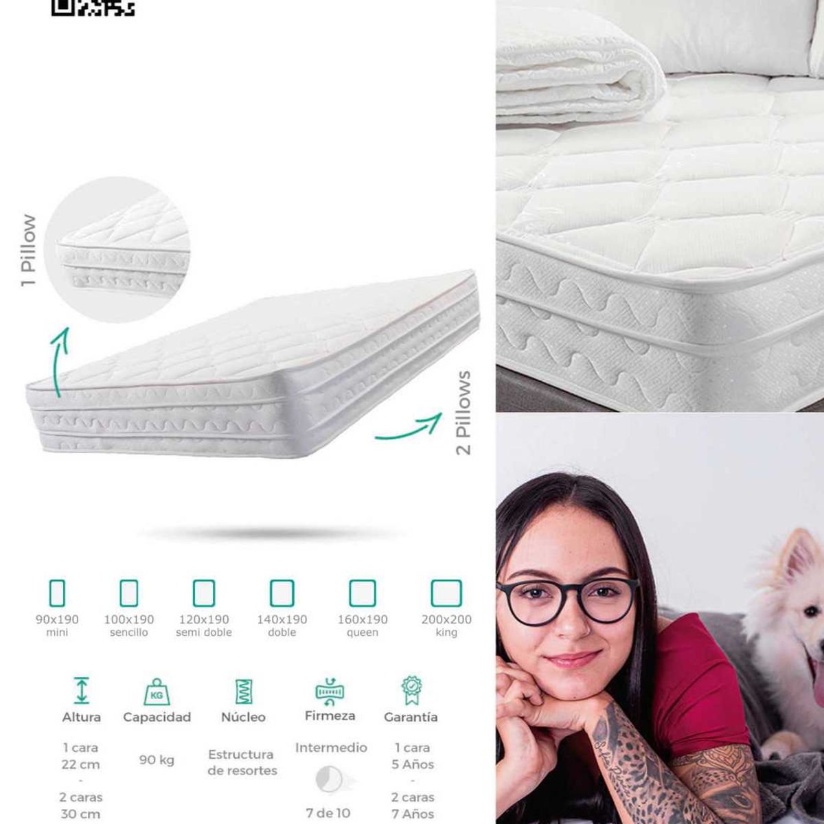 COLCHONES JUBILO - COMBO COLCHON SALVACION 1 PILLOW FIRME 200X200