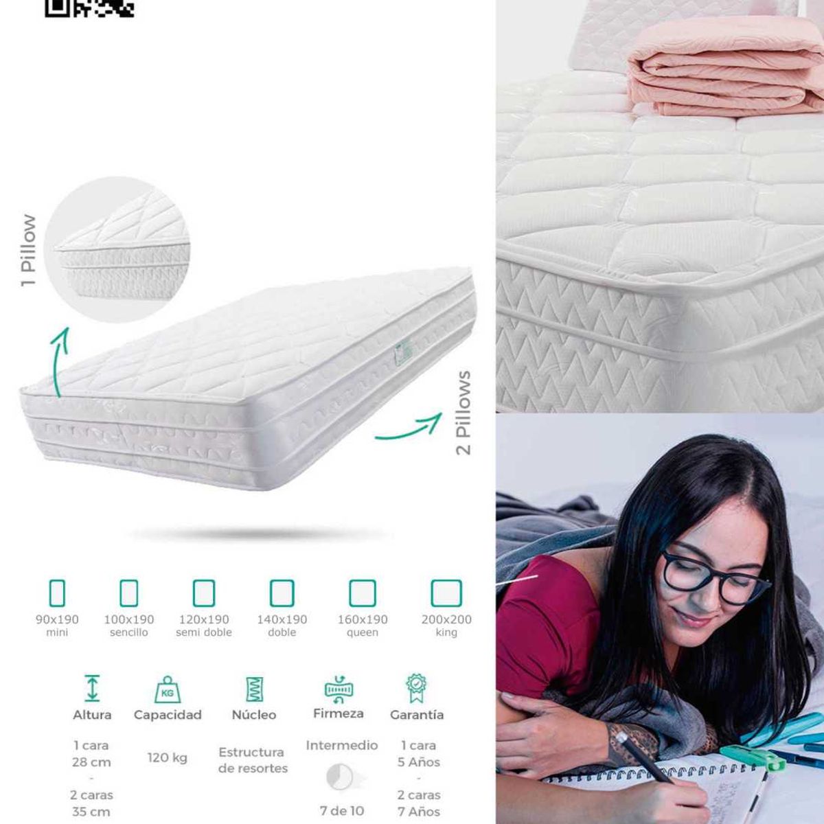 COLCHONES JUBILO - COMBO DE COLCHON CIELO 1 PILLOW FIRME 140X190