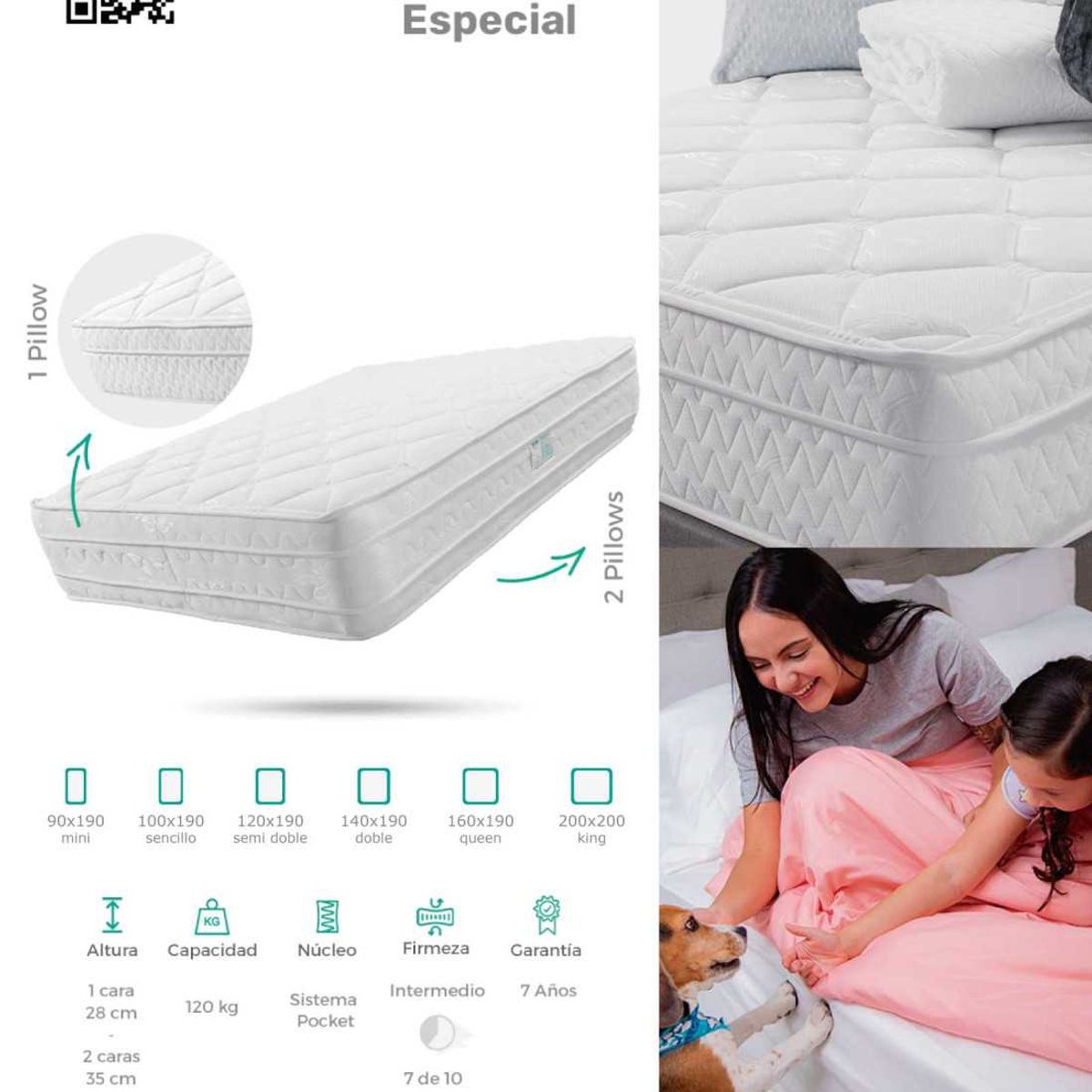 COLCHONES JUBILO - COMBO COLCHON JÚBILO ESPECIAL 1 PILLOW FIRME 120X190