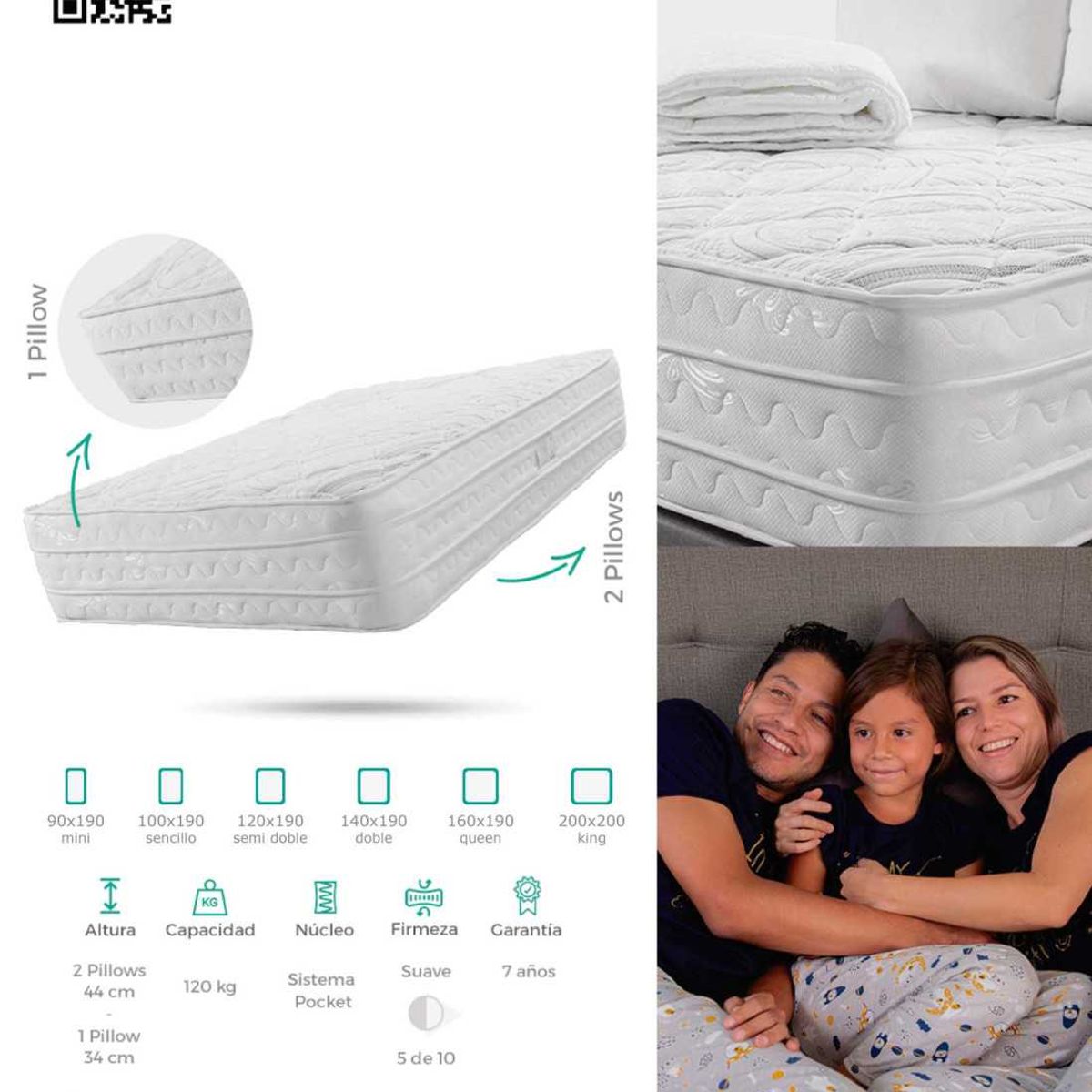 COLCHONES JUBILO - COMBO COLCHON PREMIER 1 PILLOW SUAV 200X200