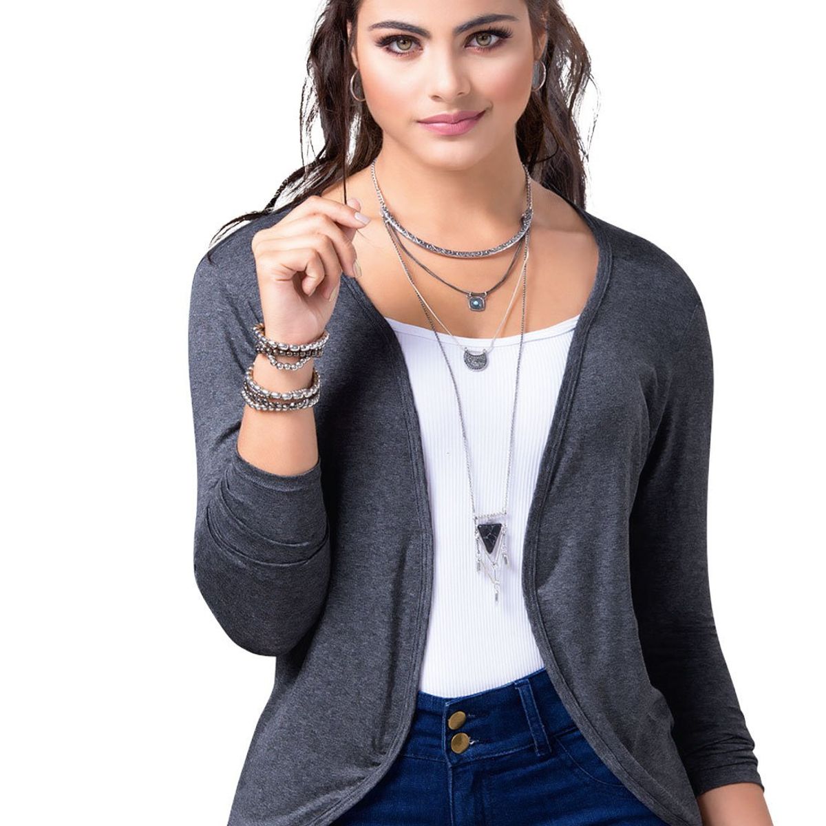 MARKETING PERSONAL - Saco Tejido Adulto Para Mujer MP -Gris Jaspe