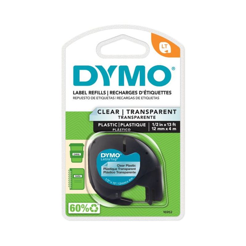 DYMO - Etiqueta plástica Dymo LetraTag texto negro fondo transp