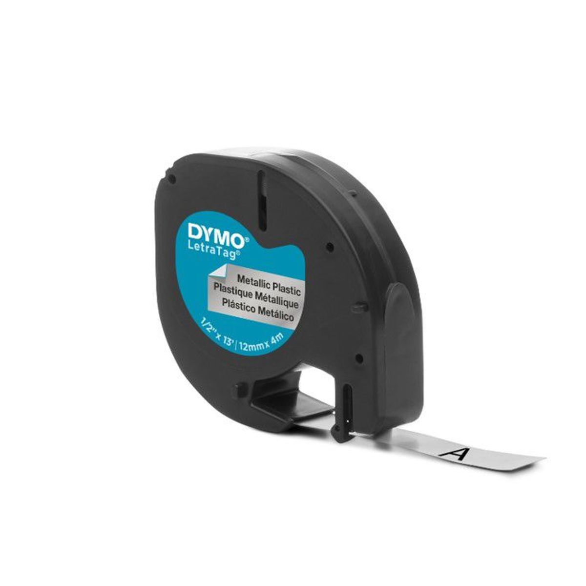 DYMO - Etiqueta plástica Dymo LetraTag texto negro fondo plateado