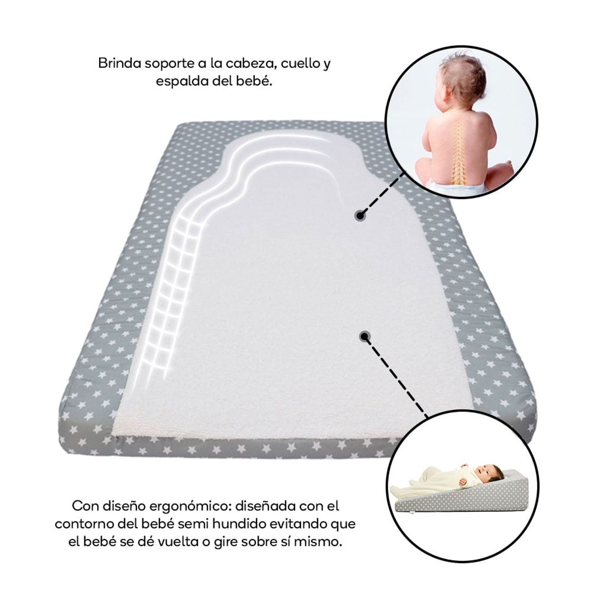 TORAL - Cuna antireflujo para bebés recién nacidos toral gris