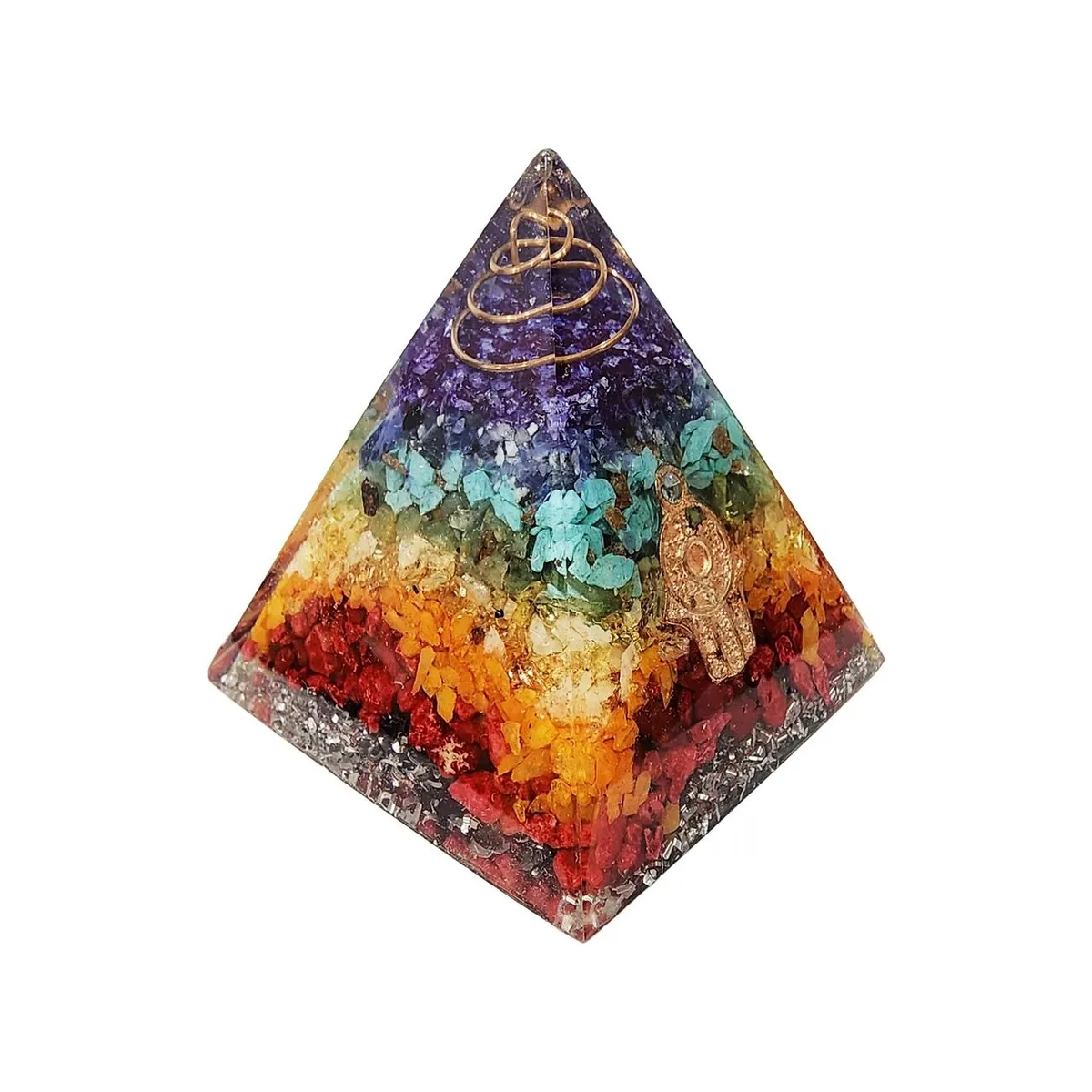 DAYOSHOP - Pirámide 7 Chakras Piedra Natural Orgonita Mano Ojo Turco