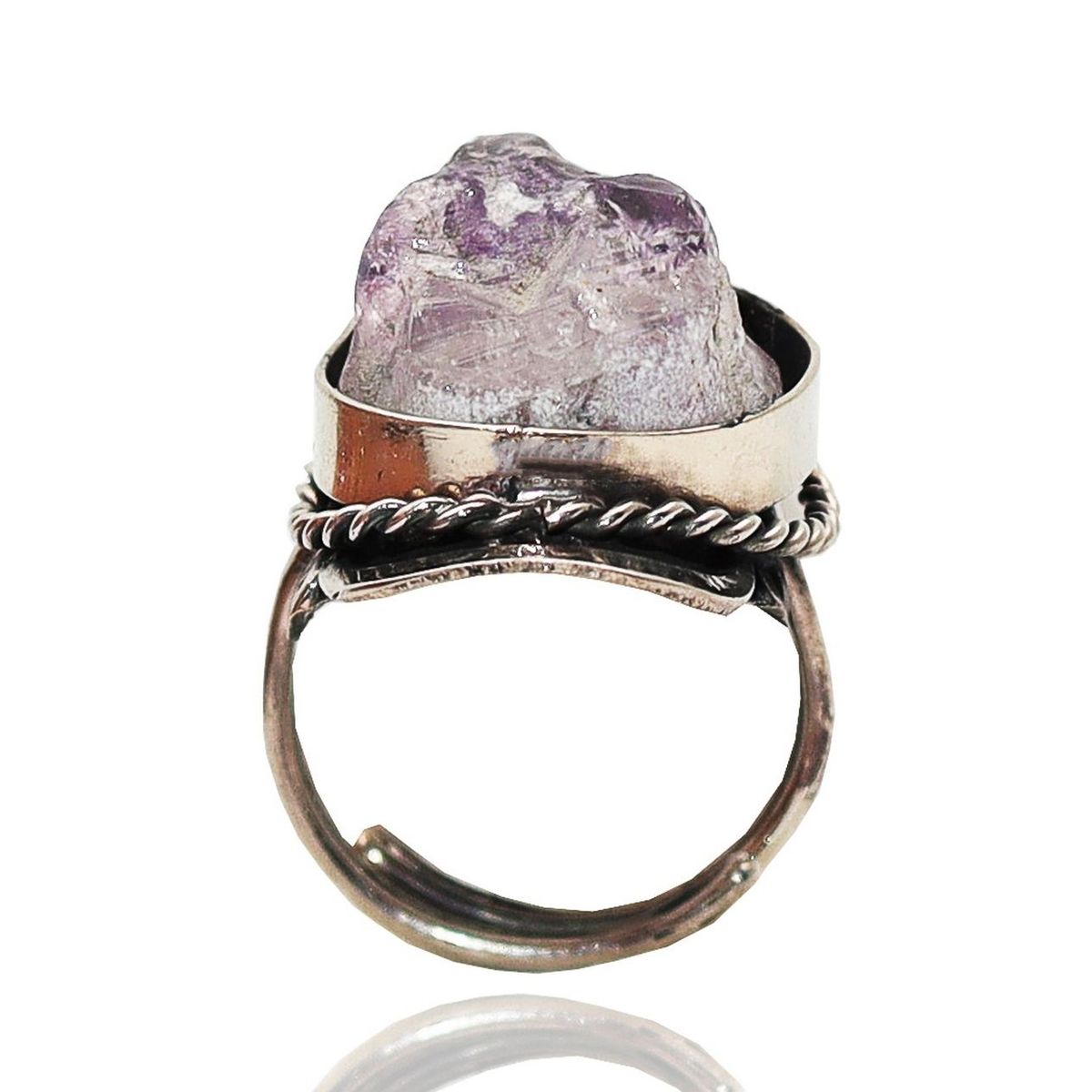 DAYOSHOP - Anillo Cuarzo Amatista En Bruto Unisex Ajustable  Estuche
