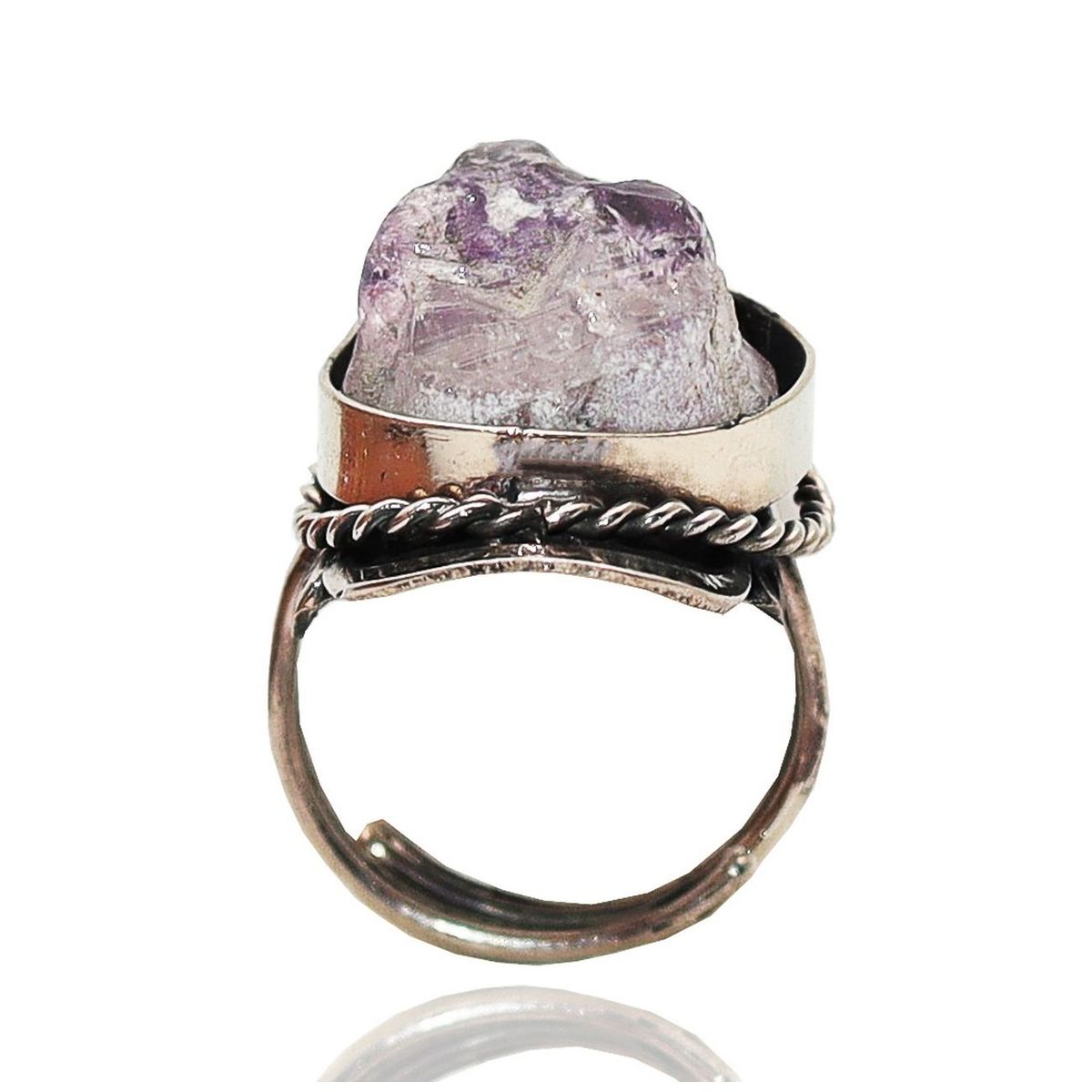 DAYOSHOP - Anillo Cuarzo Amatista En Bruto Unisex Ajustable  Estuche
