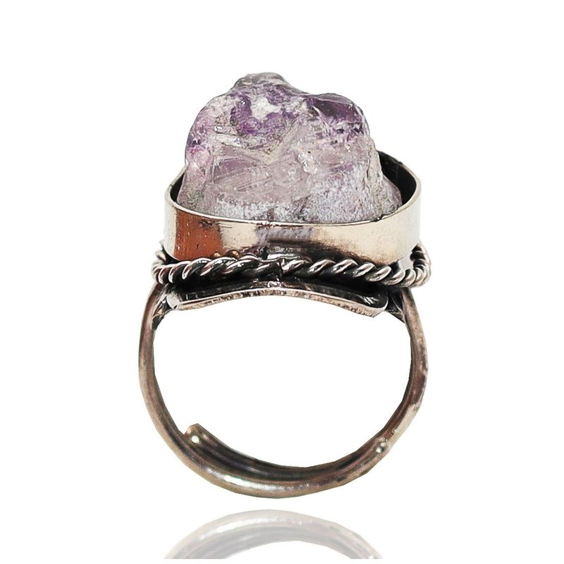 DAYOSHOP - Anillo Cuarzo Amatista En Bruto Unisex Ajustable  Estuche