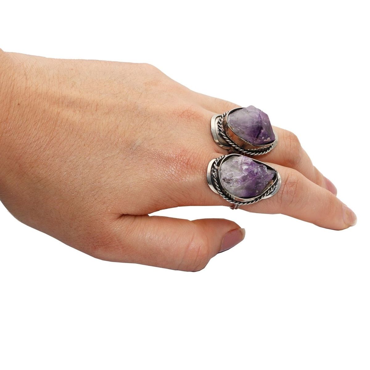 DAYOSHOP - Anillo Cuarzo Amatista En Bruto Unisex Ajustable  Estuche
