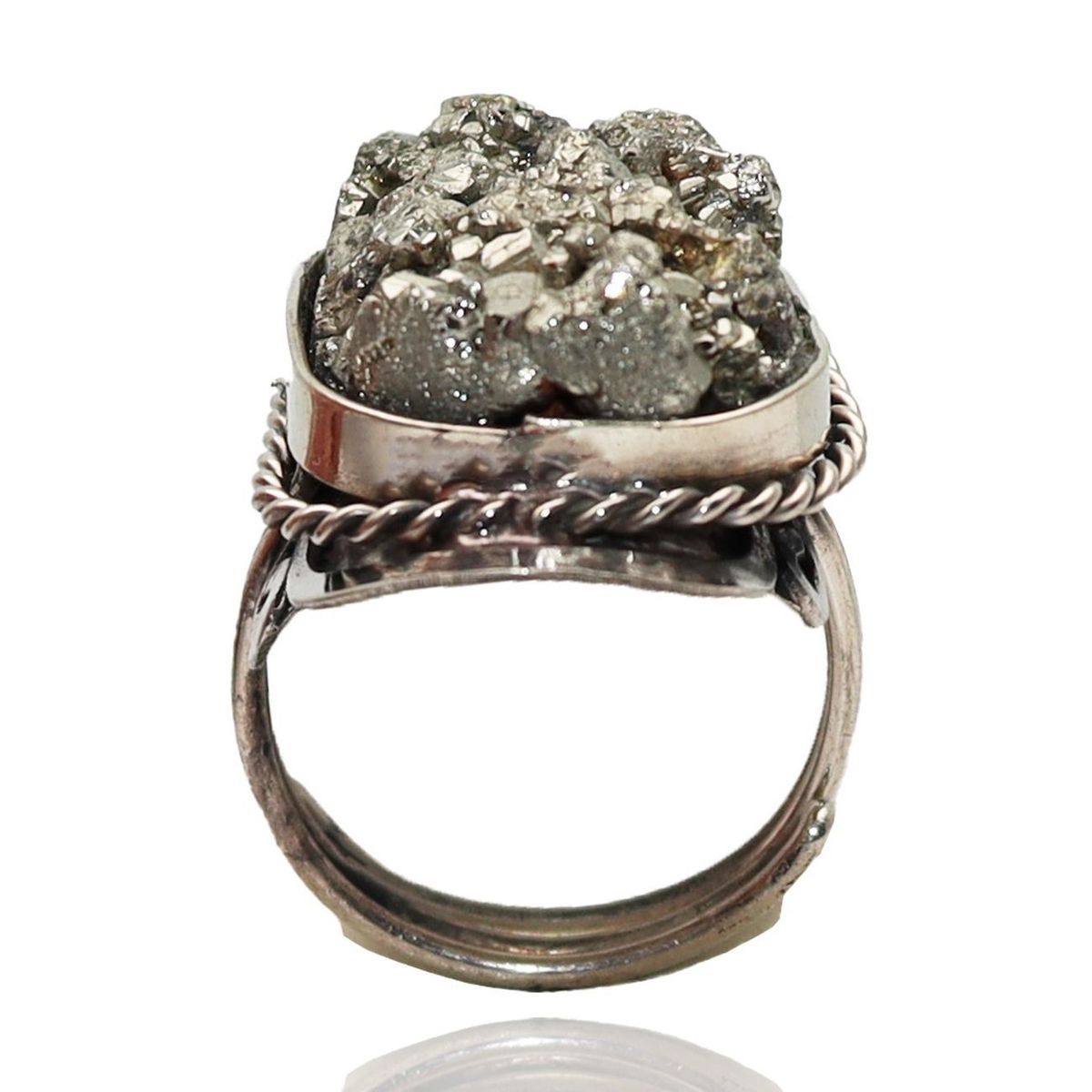 DAYOSHOP - Anillo Cuarzo Pirita En Bruto Unisex Ajustable  Estuche
