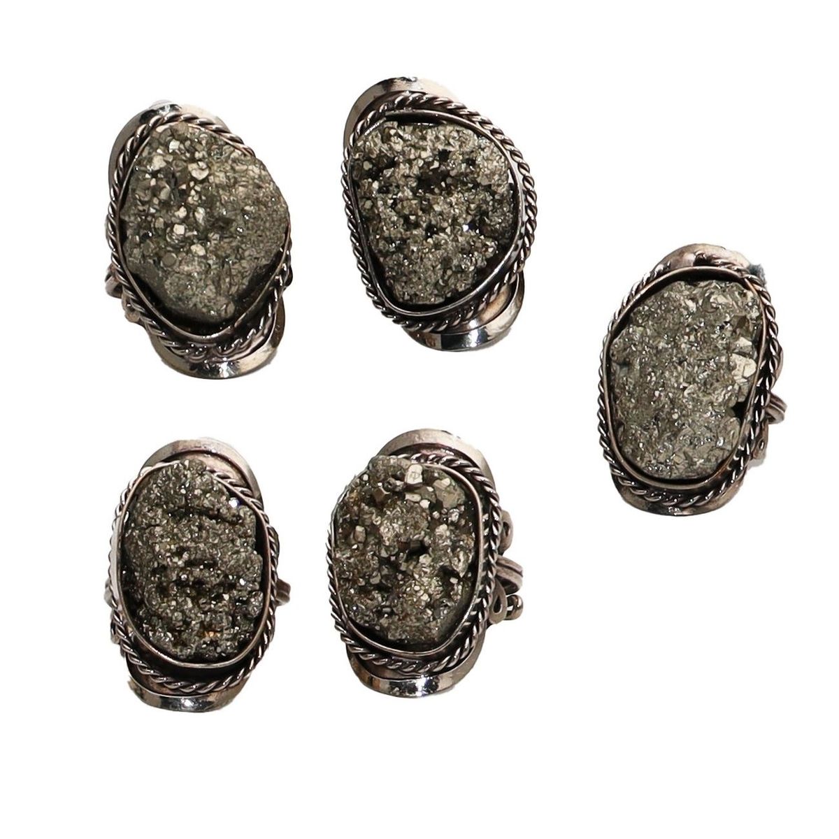 DAYOSHOP - Anillo Cuarzo Pirita En Bruto Unisex Ajustable  Estuche