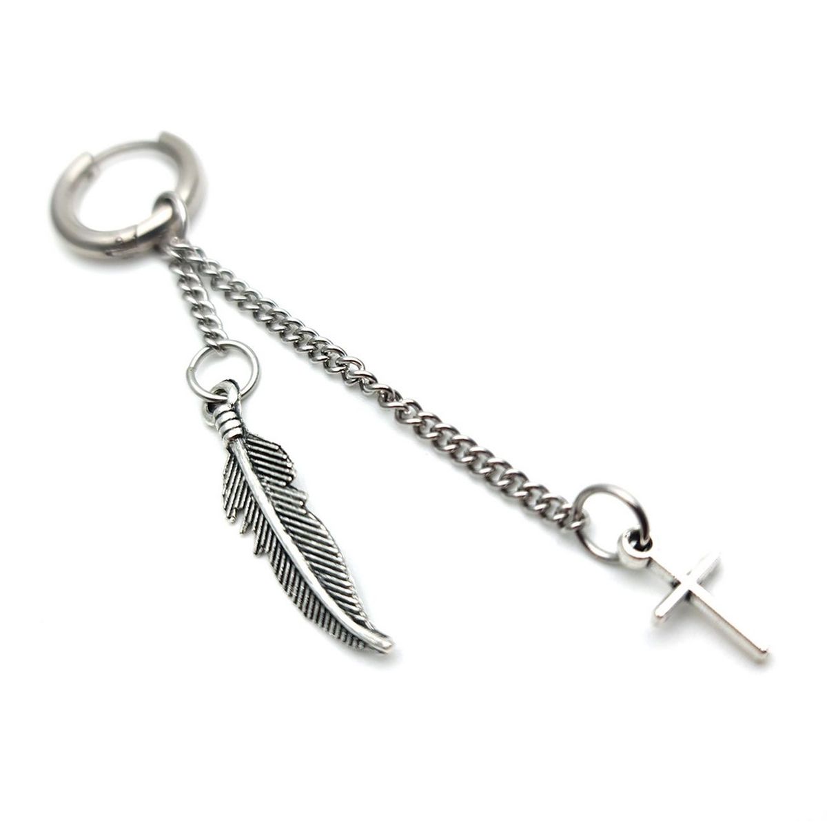 DAYOSHOP - Solitario Pluma Y Cruz Plateado Acero_.