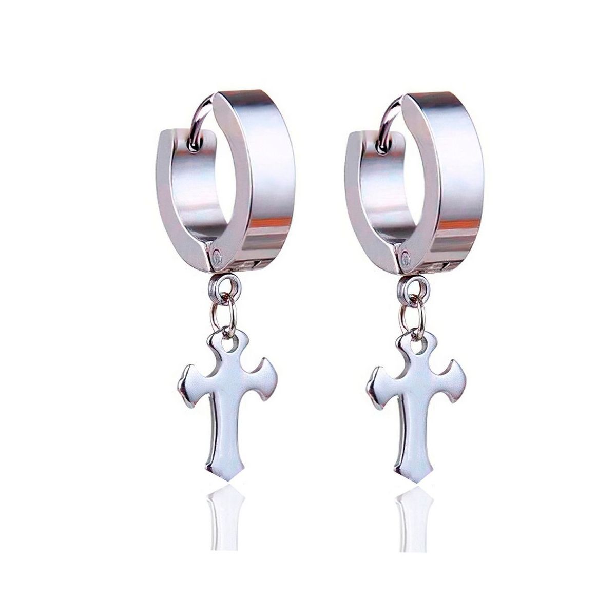 DAYOSHOP - Aretes Candonga Cruz Acero Plateada_.