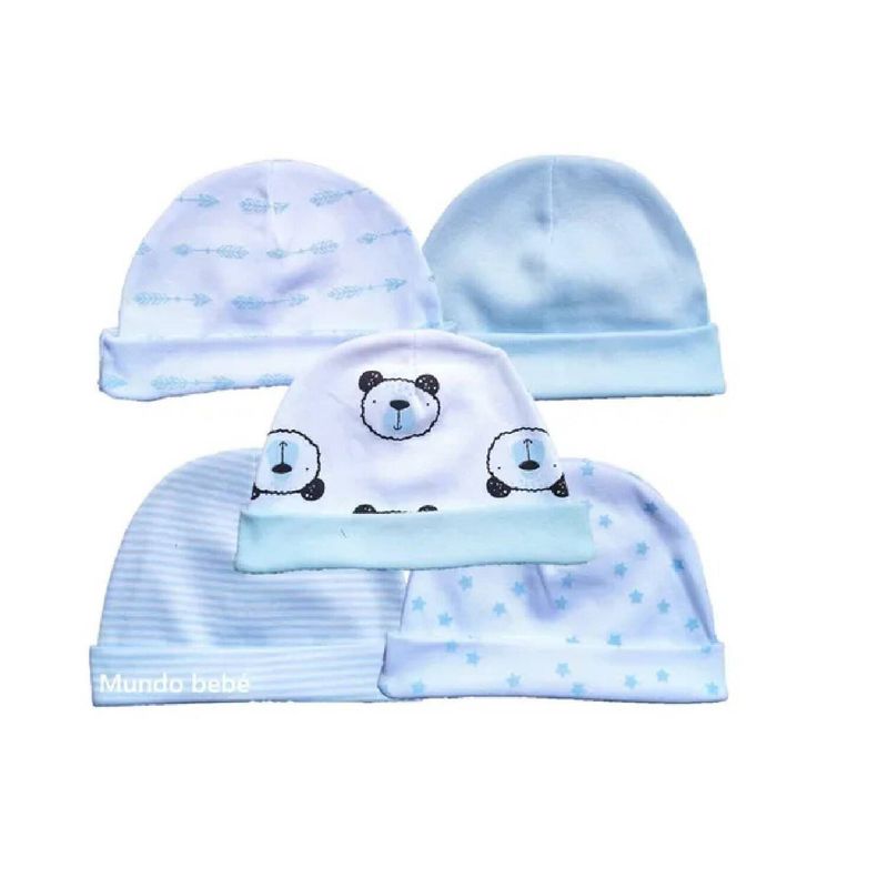 MUNDO BEBE - GORROS PARA BEBE AZUL NIÑO X5