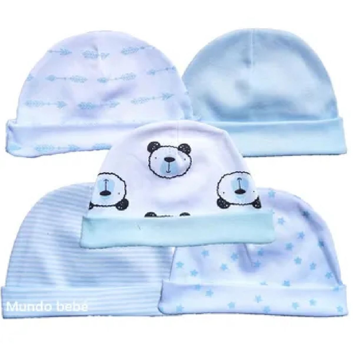 MUNDO BEBE - GORROS PARA BEBE AZUL NIÑO X5
