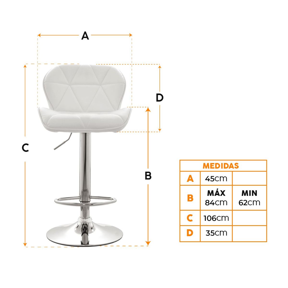 BONNO - Butaco Giratorio Para Bar Mariposa LA Blanco