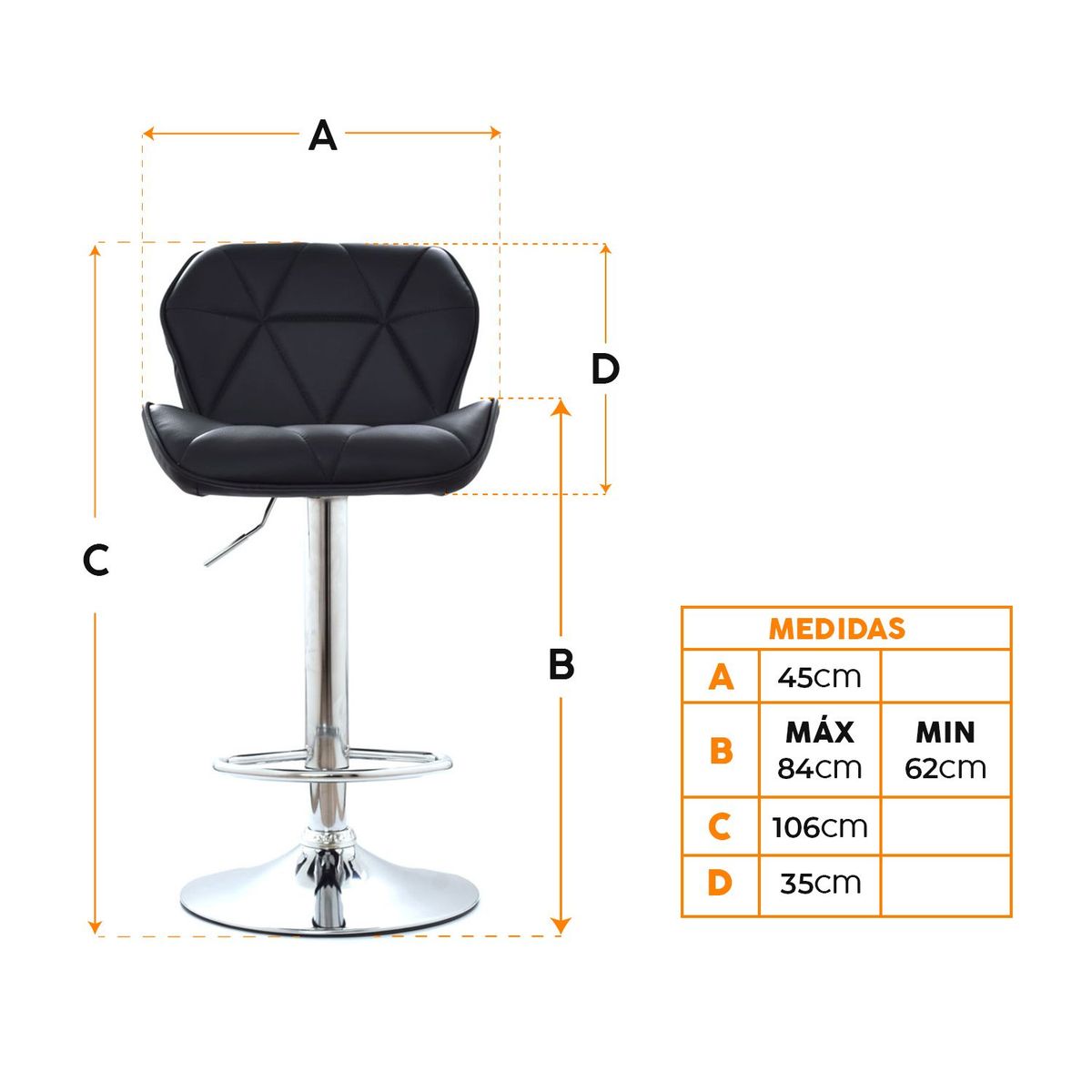 BONNO - Butaco Giratorio Para Bar Mariposa LA Negro