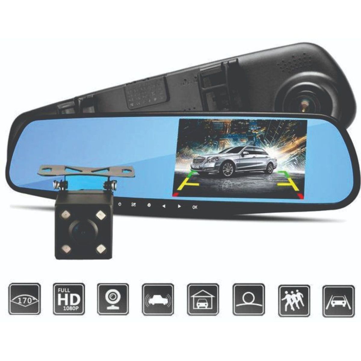 ZHOPI CO - Espejo Retrovisor Doble Camara DVR Delantera Trasera Full HD