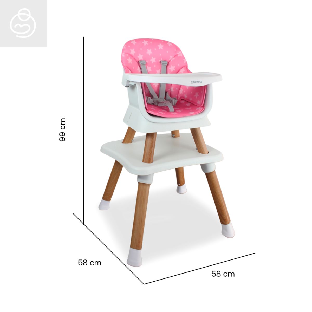 BEBESIT - Silla Comedor Escritorio Bebe 5 En 1 Multifuncional Rosa