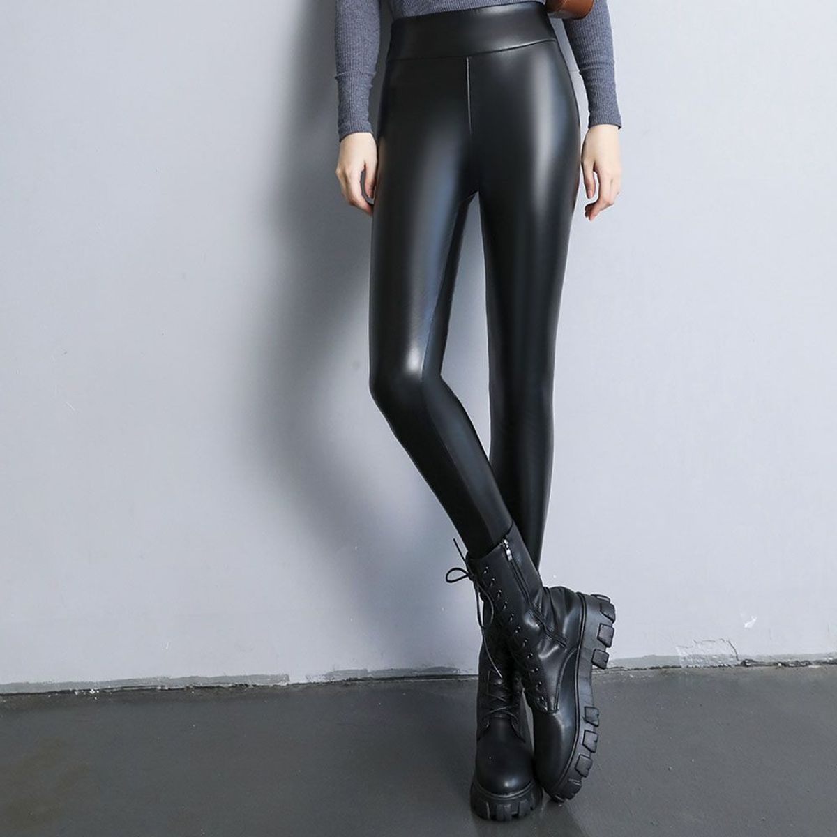 SYK - Leggins Efecto Cuero Para Mujer Negro