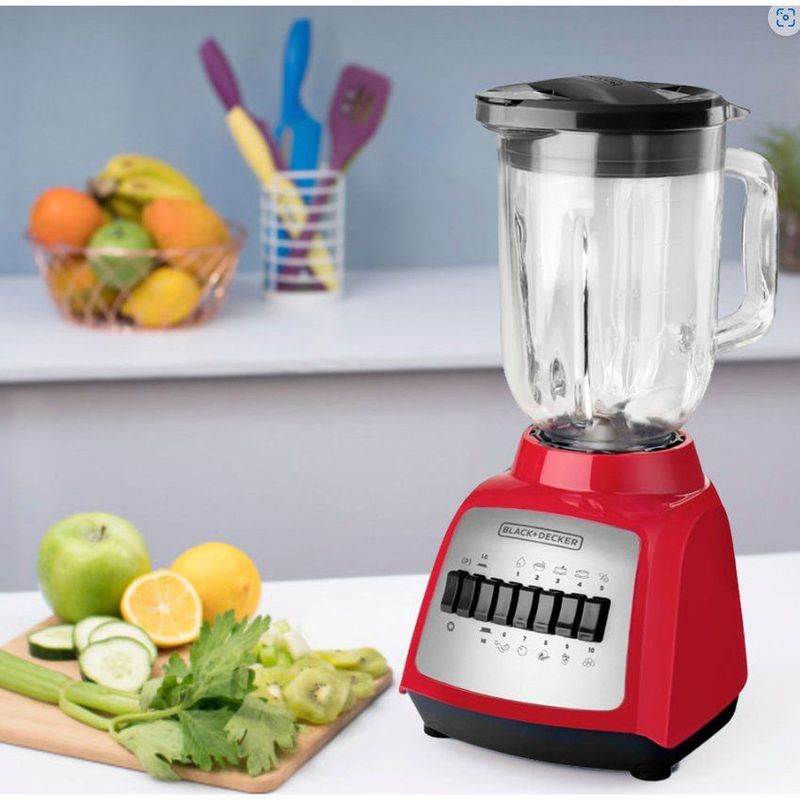 BLACK+DECKER - Licuadora durapro, roja, 4 cuchillas, 550 w, 10 velocidades